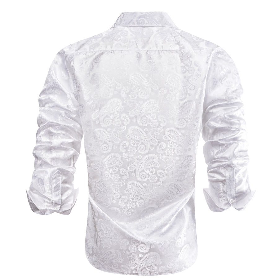 Pure White Paisley Silk Dress Shirt shirt    - Sophisticated Gentlemen