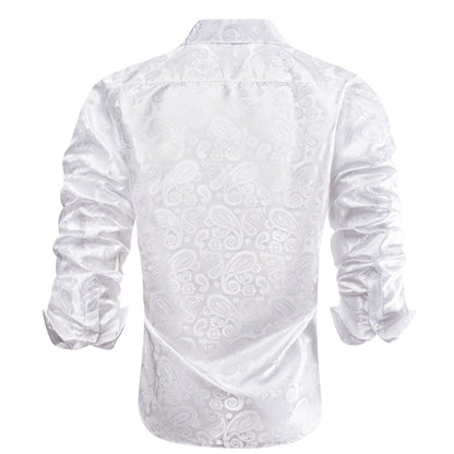 Pure White Paisley Silk Dress Shirt shirt    - Sophisticated Gentlemen