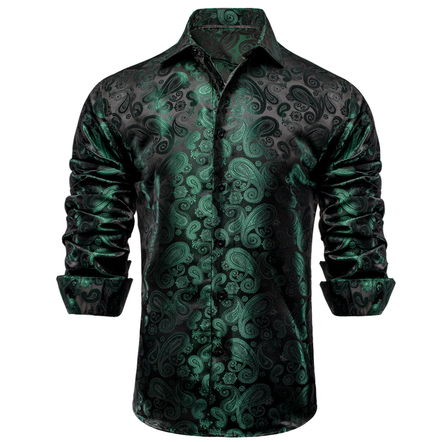 Dark Green Paisley Pattern Silk Dress Shirt shirt    - Sophisticated Gentlemen