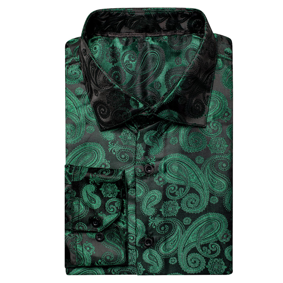 Dark Green Paisley Pattern Silk Dress Shirt shirt    - Sophisticated Gentlemen