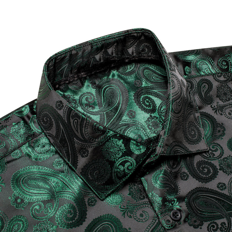 Dark Green Paisley Pattern Silk Dress Shirt shirt    - Sophisticated Gentlemen
