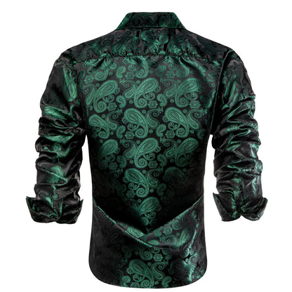 Dark Green Paisley Pattern Silk Dress Shirt shirt    - Sophisticated Gentlemen