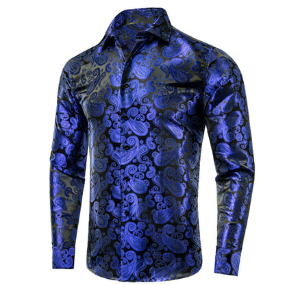 Royal Blue Paisley Pattern Silk Dress Shirt shirt    - Sophisticated Gentlemen