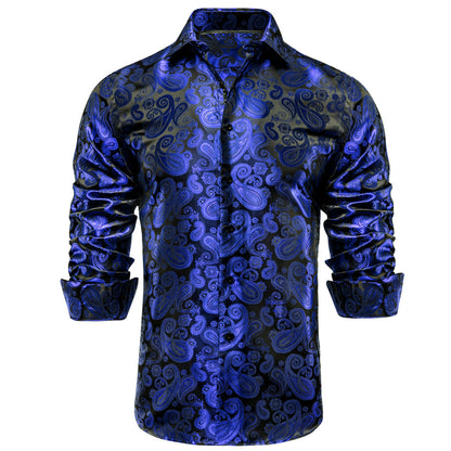 Royal Blue Paisley Pattern Silk Dress Shirt shirt    - Sophisticated Gentlemen