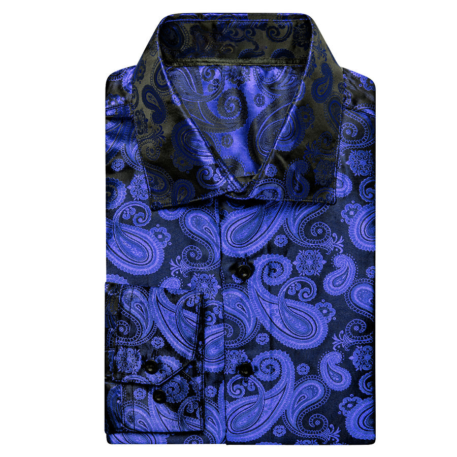 Royal Blue Paisley Pattern Silk Dress Shirt shirt    - Sophisticated Gentlemen