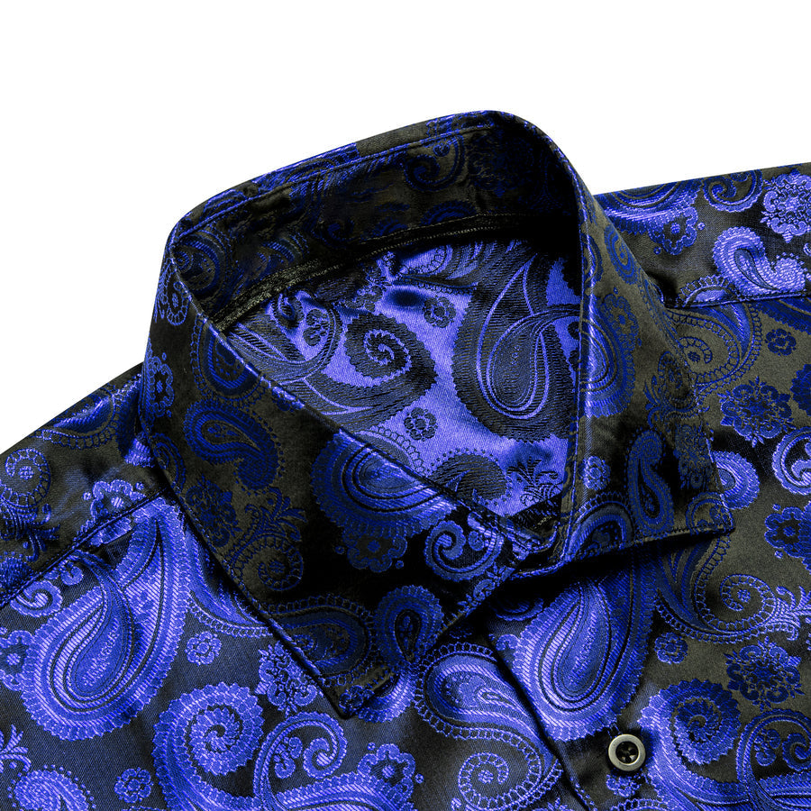Royal Blue Paisley Pattern Silk Dress Shirt shirt    - Sophisticated Gentlemen