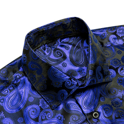 Royal Blue Paisley Pattern Silk Dress Shirt shirt    - Sophisticated Gentlemen