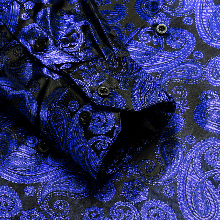 Royal Blue Paisley Pattern Silk Dress Shirt shirt    - Sophisticated Gentlemen