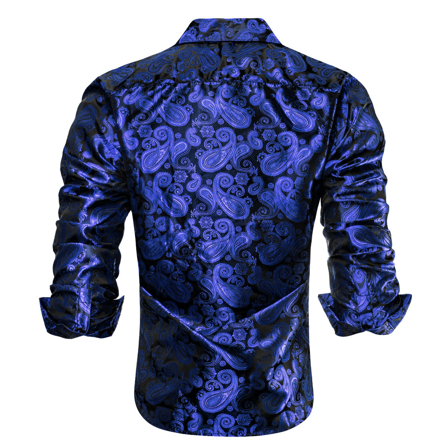 Royal Blue Paisley Pattern Silk Dress Shirt shirt    - Sophisticated Gentlemen