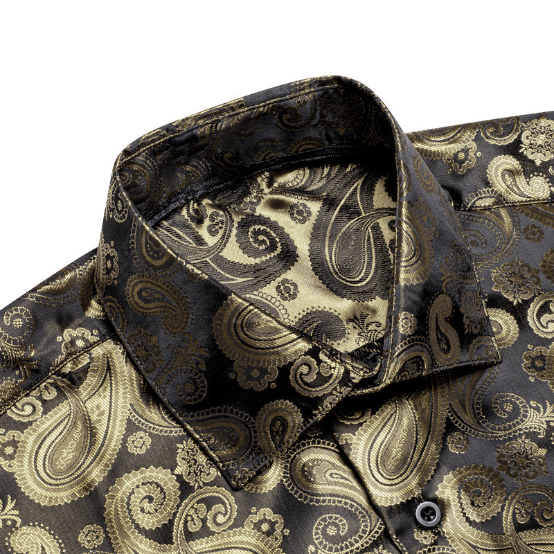 Luxury Champagne Brown Paisley Pattern Silk Dress Shirt shirt    - Sophisticated Gentlemen