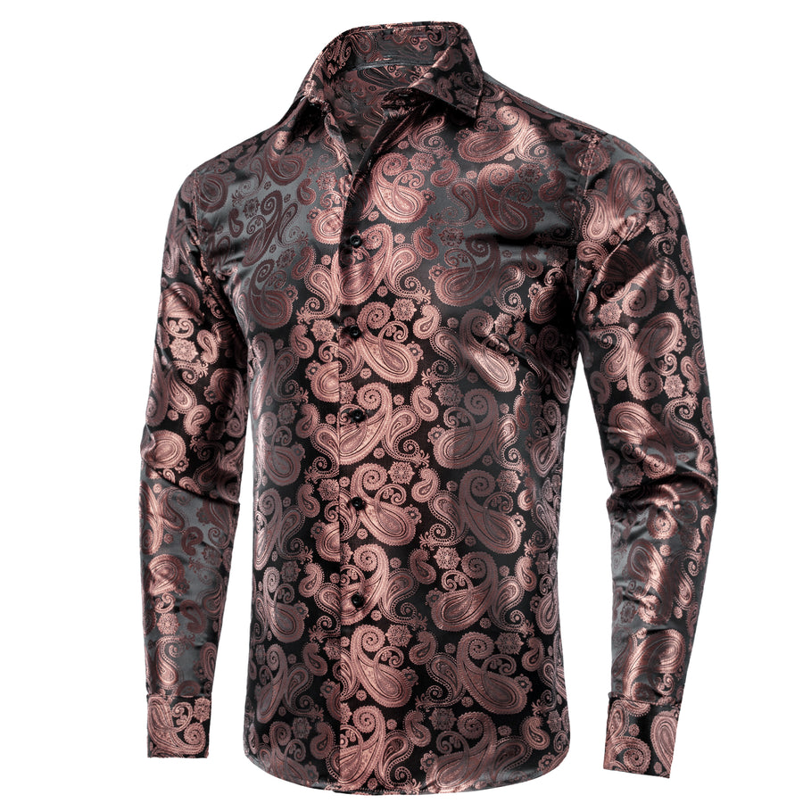 Dark Pink Paisley Silk Dress Shirt shirt S   - Sophisticated Gentlemen