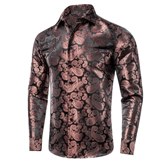 Dark Pink Paisley Silk Dress Shirt shirt S   - Sophisticated Gentlemen