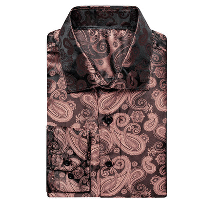 Dark Pink Paisley Silk Dress Shirt shirt    - Sophisticated Gentlemen