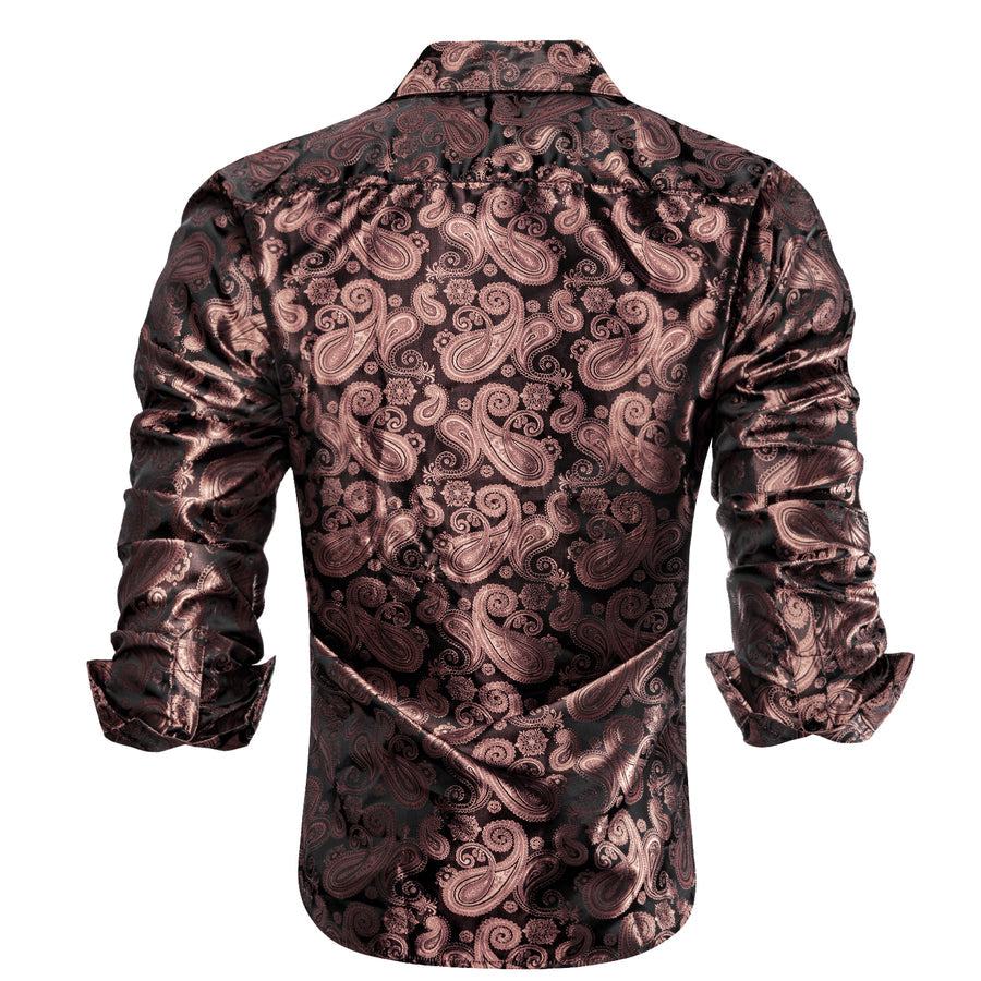 Dark Pink Paisley Silk Dress Shirt shirt    - Sophisticated Gentlemen