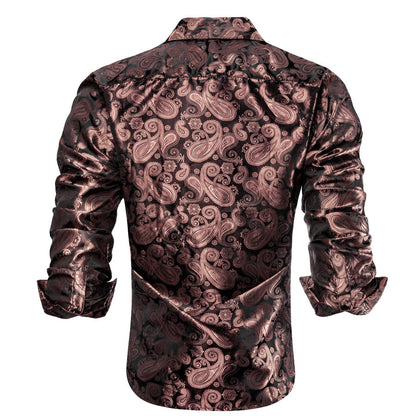 Dark Pink Paisley Silk Dress Shirt shirt    - Sophisticated Gentlemen