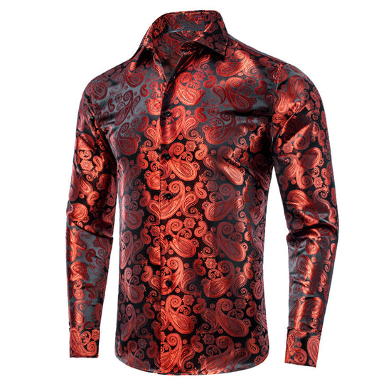 Luxury Classic Red Paisley Pattern Silk Dress Shirt shirt S   - Sophisticated Gentlemen