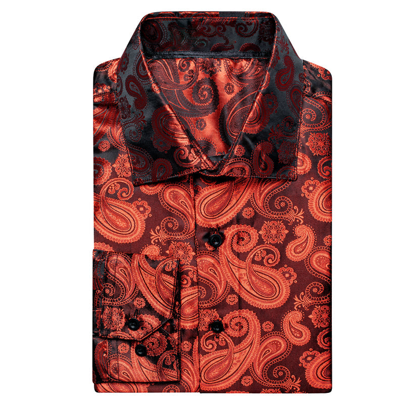 Luxury Classic Red Paisley Pattern Silk Dress Shirt shirt    - Sophisticated Gentlemen