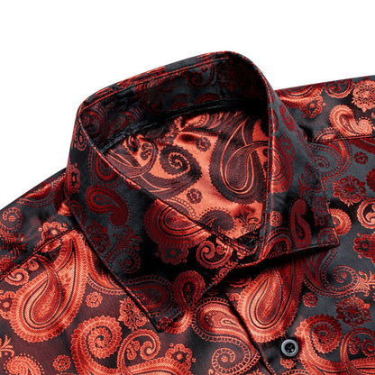 Luxury Classic Red Paisley Pattern Silk Dress Shirt shirt    - Sophisticated Gentlemen