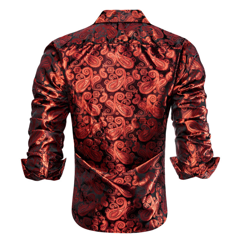 Luxury Classic Red Paisley Pattern Silk Dress Shirt shirt    - Sophisticated Gentlemen