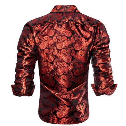 Luxury Classic Red Paisley Pattern Silk Dress Shirt shirt    - Sophisticated Gentlemen