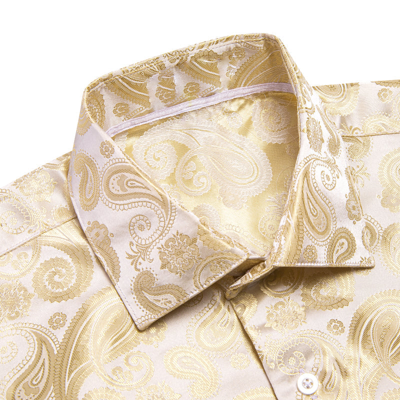 Champagne Beige Paisley Pattern Silk Dress Shirt shirt    - Sophisticated Gentlemen