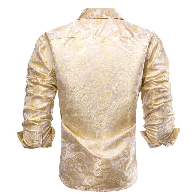 Champagne Beige Paisley Pattern Silk Dress Shirt shirt    - Sophisticated Gentlemen