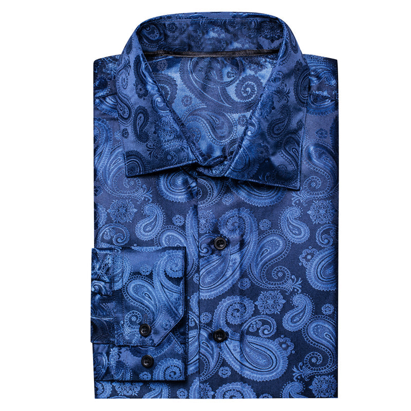 Classic Blue Paisley Pattern Silk Dress Shirt shirt    - Sophisticated Gentlemen