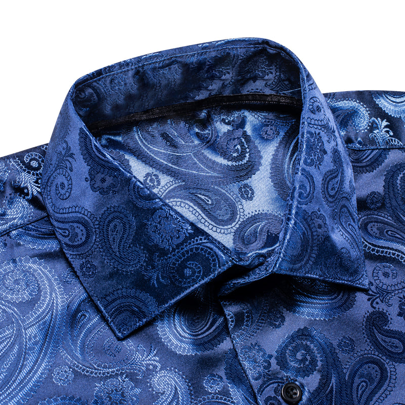 Classic Blue Paisley Pattern Silk Dress Shirt shirt    - Sophisticated Gentlemen