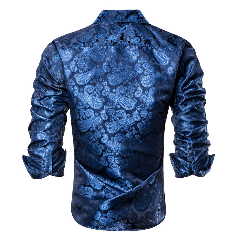 Classic Blue Paisley Pattern Silk Dress Shirt shirt    - Sophisticated Gentlemen