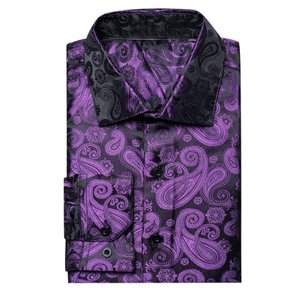 Luxury Purple Paisley Pattern Silk Dress Shirt shirt    - Sophisticated Gentlemen