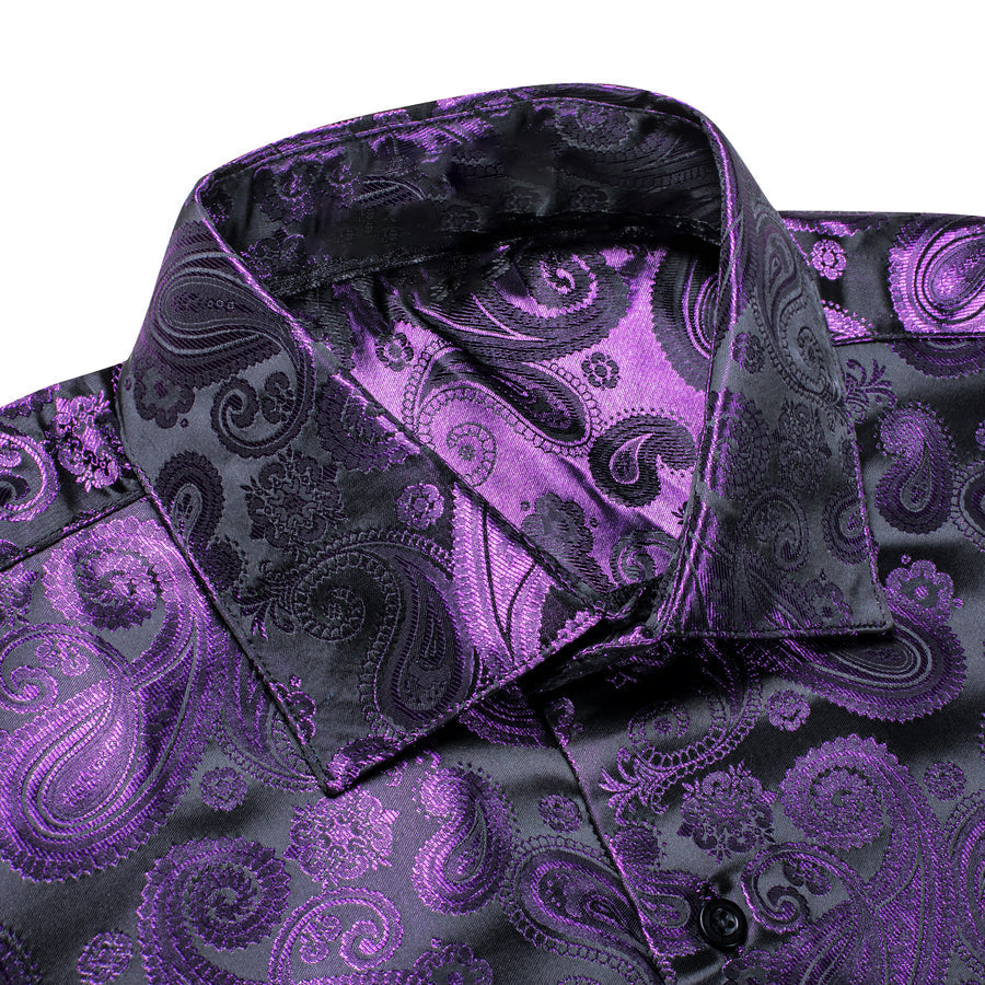Luxury Purple Paisley Pattern Silk Dress Shirt shirt    - Sophisticated Gentlemen