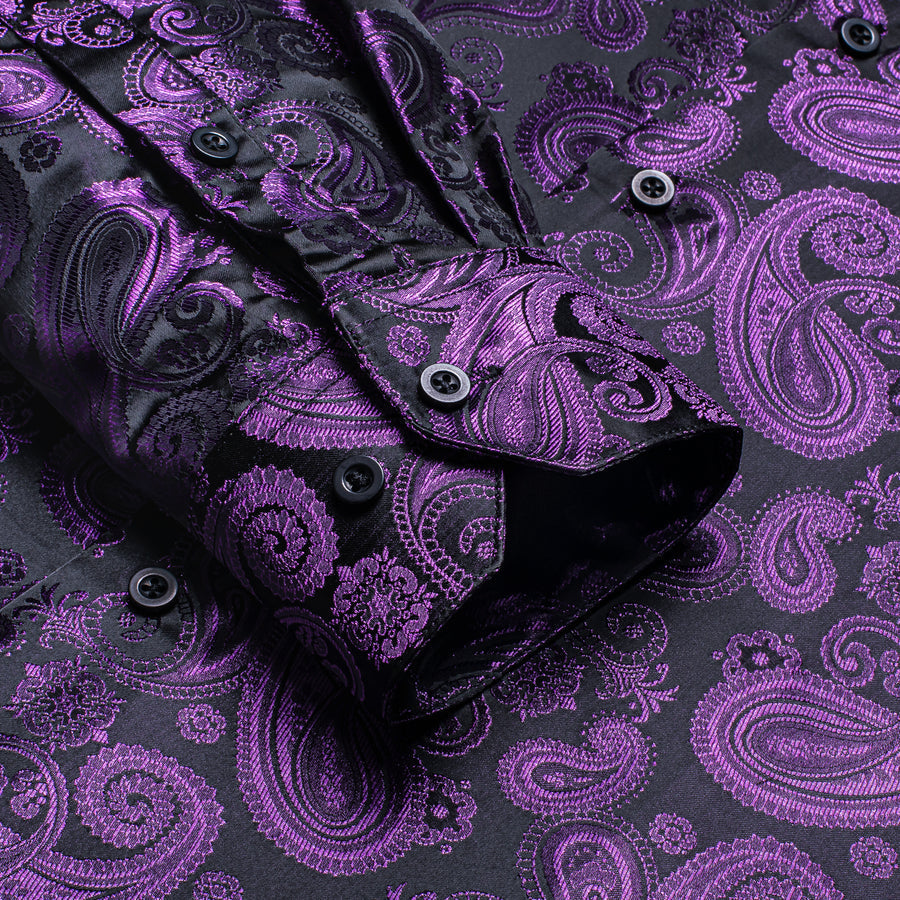 Luxury Purple Paisley Pattern Silk Dress Shirt shirt    - Sophisticated Gentlemen