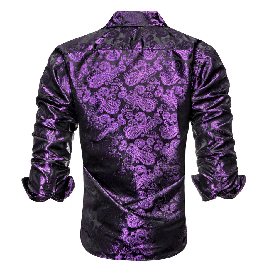 Luxury Purple Paisley Pattern Silk Dress Shirt shirt    - Sophisticated Gentlemen