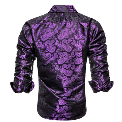 Luxury Purple Paisley Pattern Silk Dress Shirt shirt    - Sophisticated Gentlemen