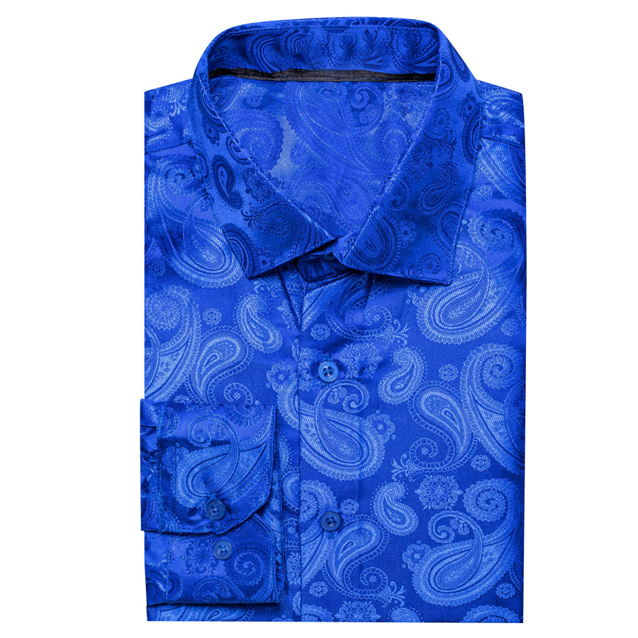 Royal Blue Paisley Silk Dress Shirt shirt    - Sophisticated Gentlemen