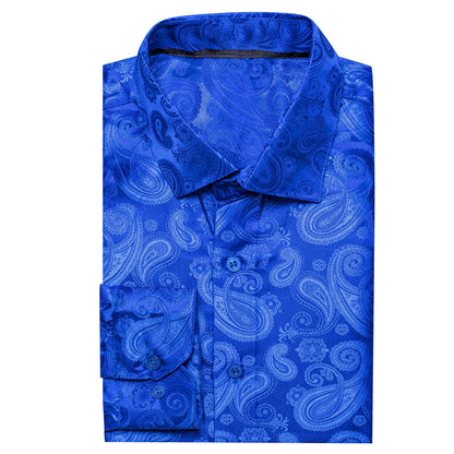 Royal Blue Paisley Silk Dress Shirt shirt    - Sophisticated Gentlemen