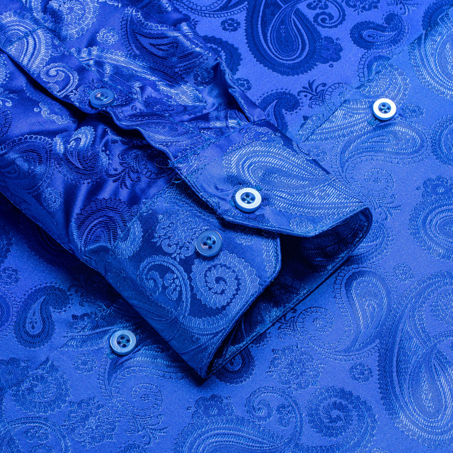 Royal Blue Paisley Silk Dress Shirt shirt    - Sophisticated Gentlemen