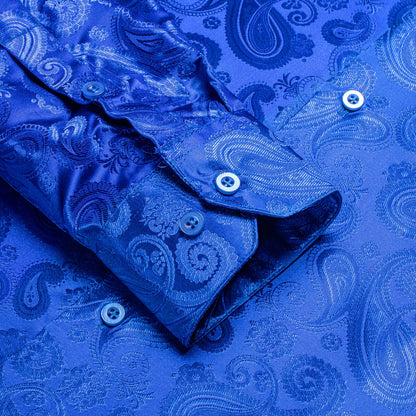 Royal Blue Paisley Silk Dress Shirt shirt    - Sophisticated Gentlemen