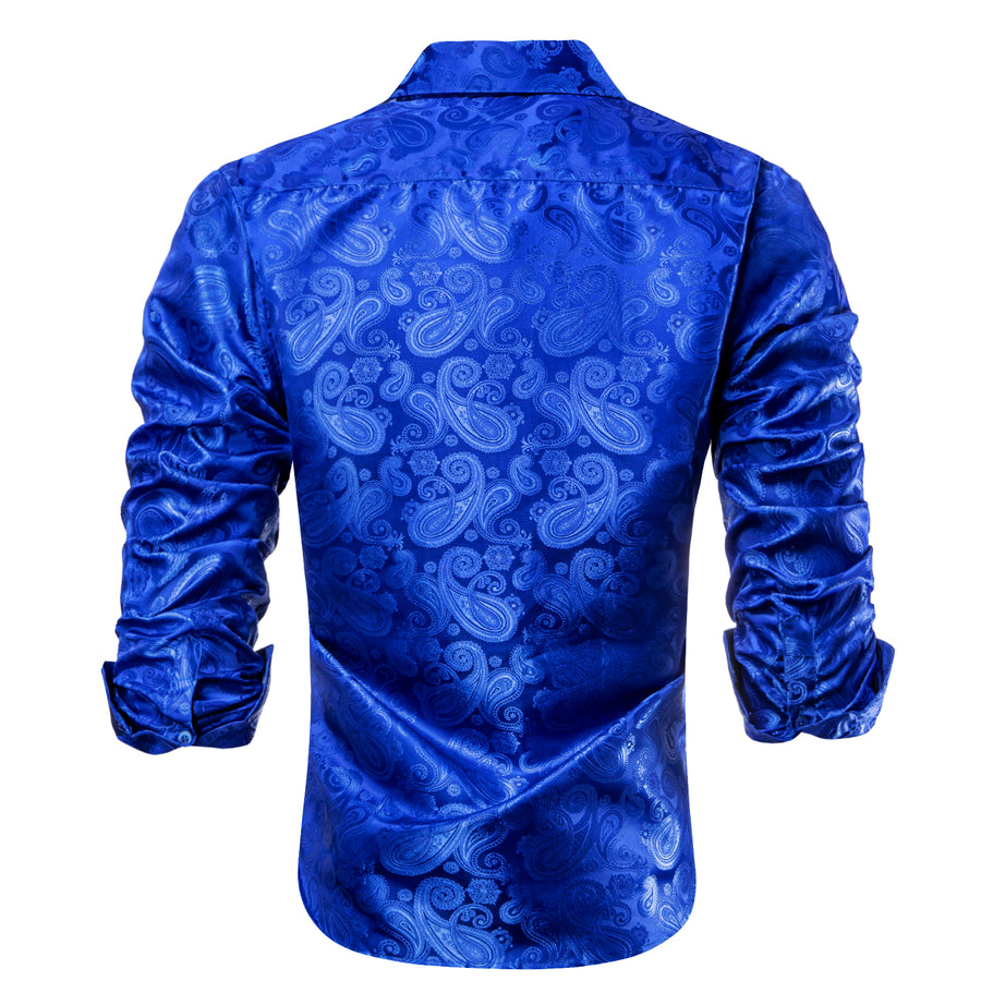 Royal Blue Paisley Silk Dress Shirt shirt    - Sophisticated Gentlemen