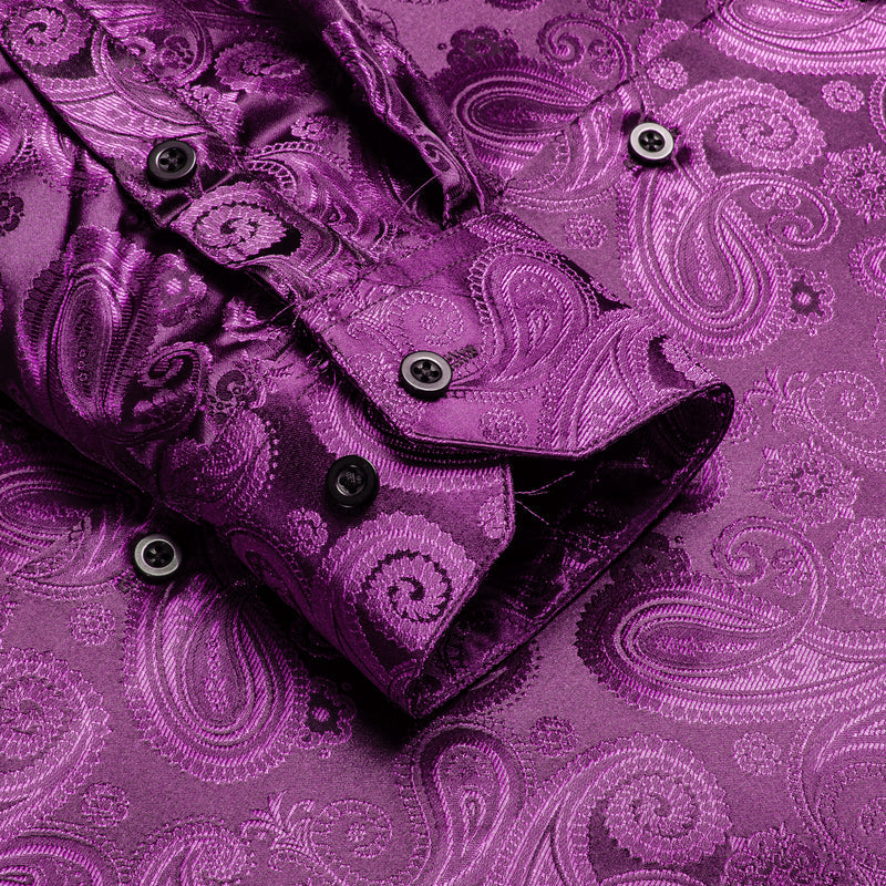 Purple Paisley Pattern Silk Dress Shirt shirt    - Sophisticated Gentlemen