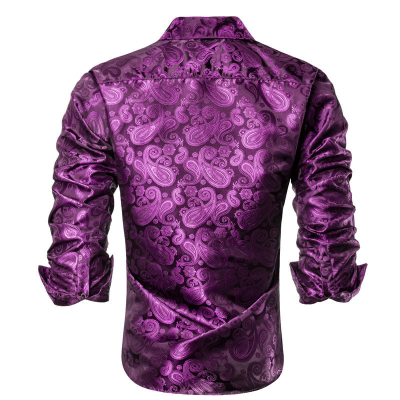 Purple Paisley Pattern Silk Dress Shirt shirt    - Sophisticated Gentlemen