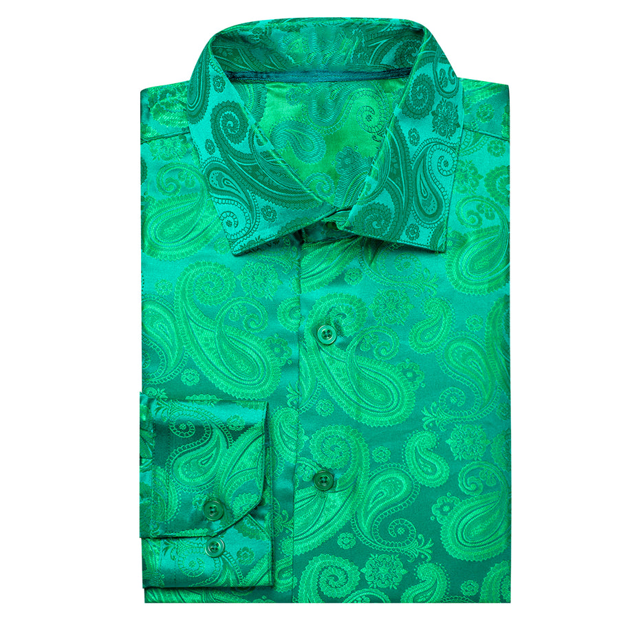 Green Paisley Pattern Silk Dress Shirt shirt    - Sophisticated Gentlemen