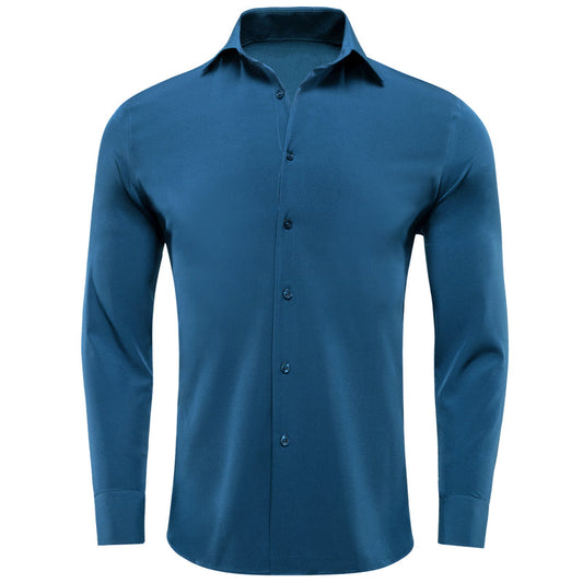 Pure Denim Blue Solid Dress Shirt shirt S   - Sophisticated Gentlemen