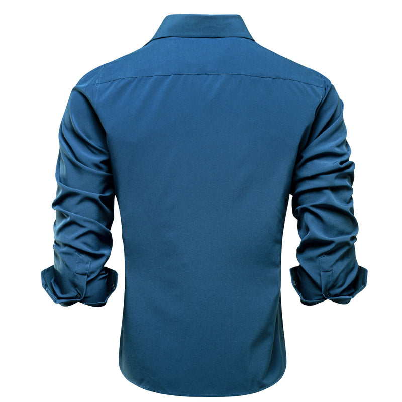 Pure Denim Blue Solid Dress Shirt shirt    - Sophisticated Gentlemen