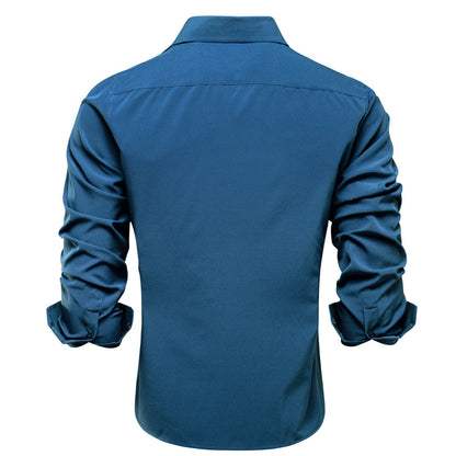 Pure Denim Blue Solid Dress Shirt shirt    - Sophisticated Gentlemen