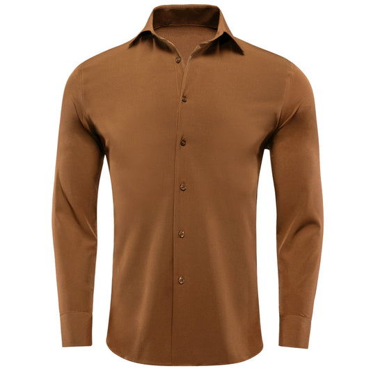 Pure Coffee Brown Solid Dress Shirt shirt S   - Sophisticated Gentlemen