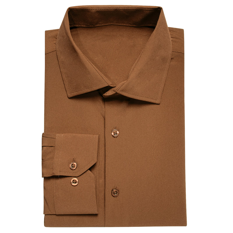 Pure Coffee Brown Solid Dress Shirt shirt    - Sophisticated Gentlemen