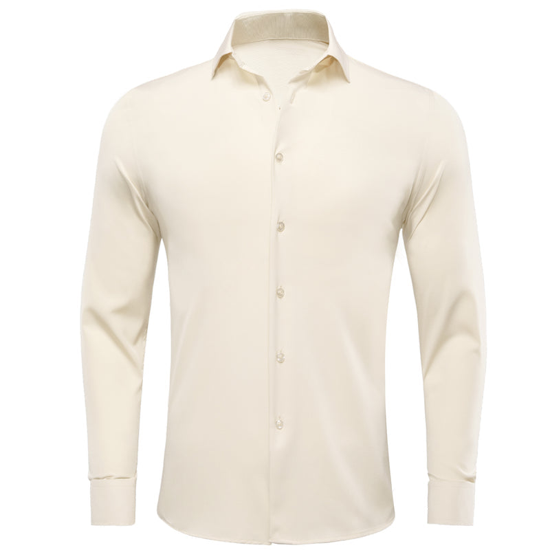 Pure Beige Solid Dress Shirt shirt S   - Sophisticated Gentlemen