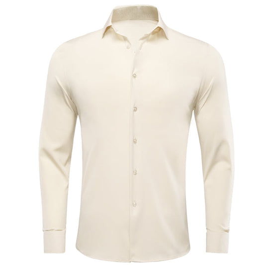 Pure Beige Solid Dress Shirt shirt S   - Sophisticated Gentlemen