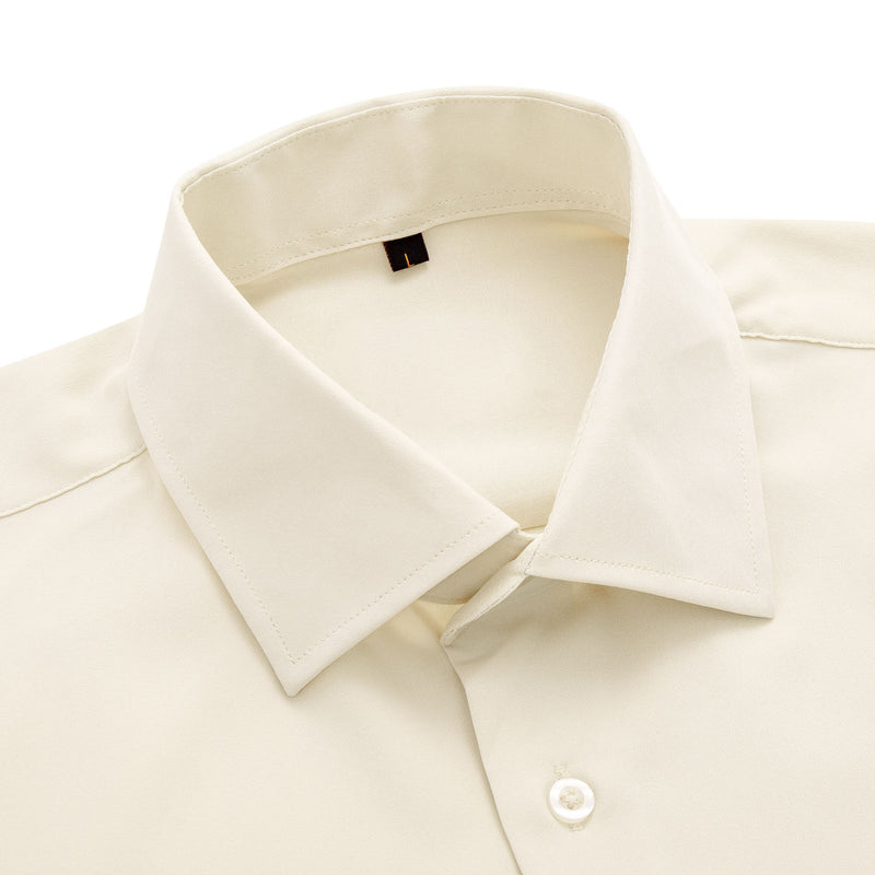 Pure Beige Solid Dress Shirt shirt    - Sophisticated Gentlemen